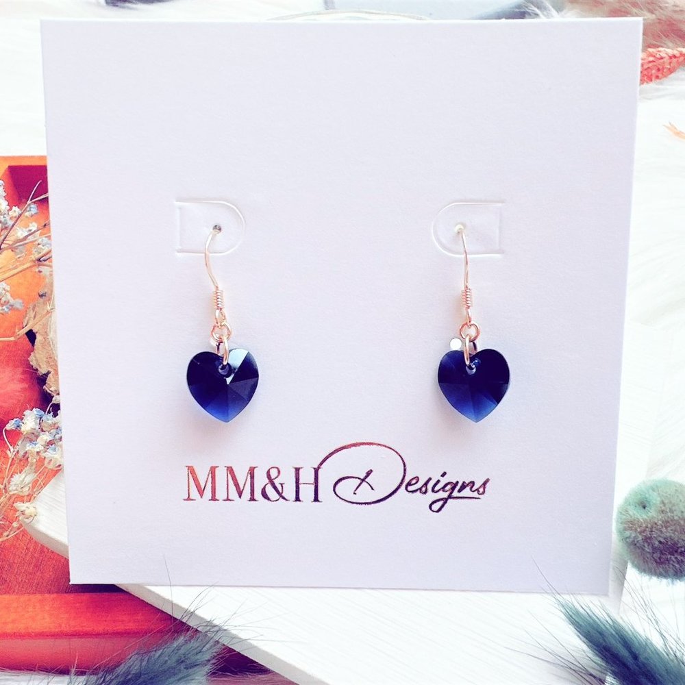 14k Gold-Filled Crystal Heart Earrings | Handmade in BC - Picture 2 of 5
